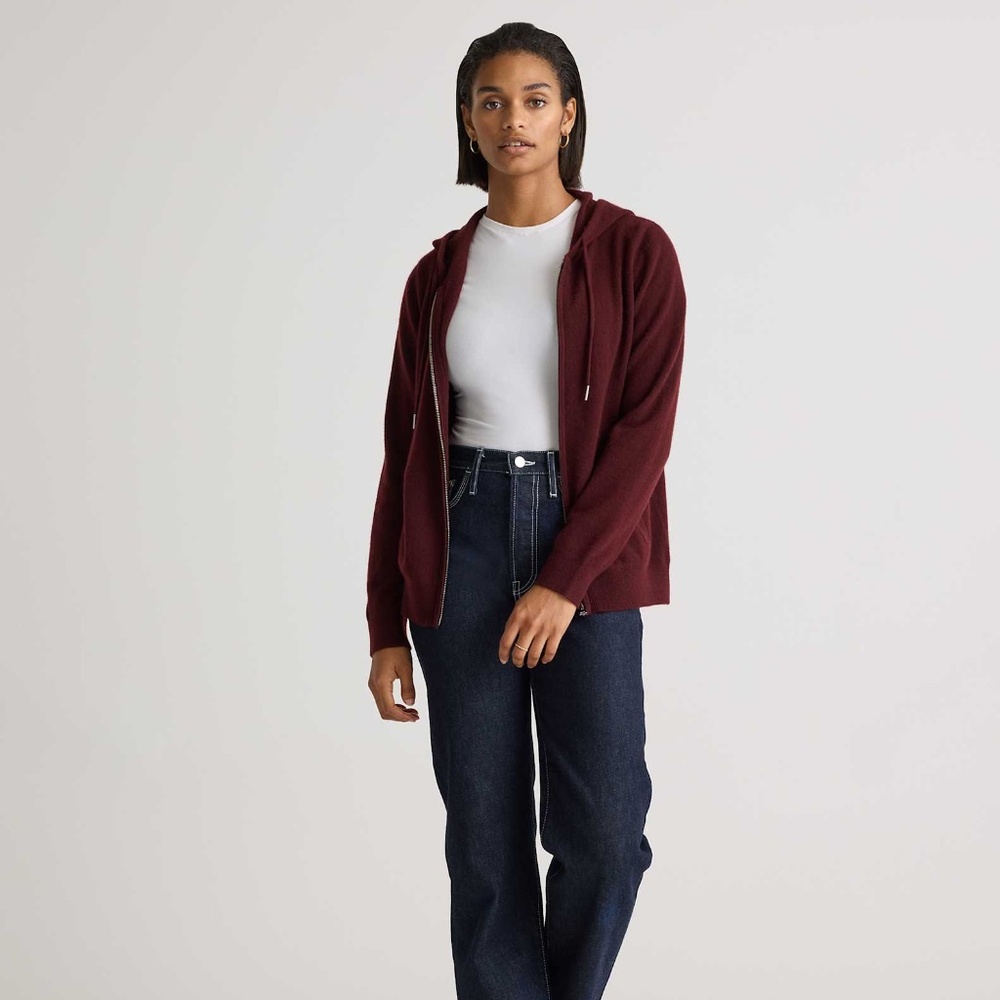 Quince Mongolian Cashmere Full-Zip Hoodie In Rich Burgundy XL